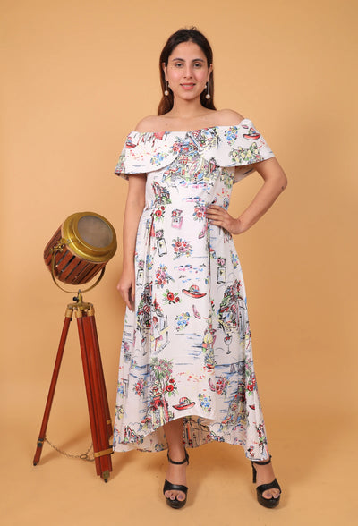 Destiny by Anjali's Modern Sketch - Pan Collared Dress, a fusion of elegance and contemporary style. Crafted from premium cotton fabric, featuring a charming Peter Pan collar and adorned with a modern flower and sketch pattern. Experience comfort, sophistication, and breezy coolness in this summer essential.