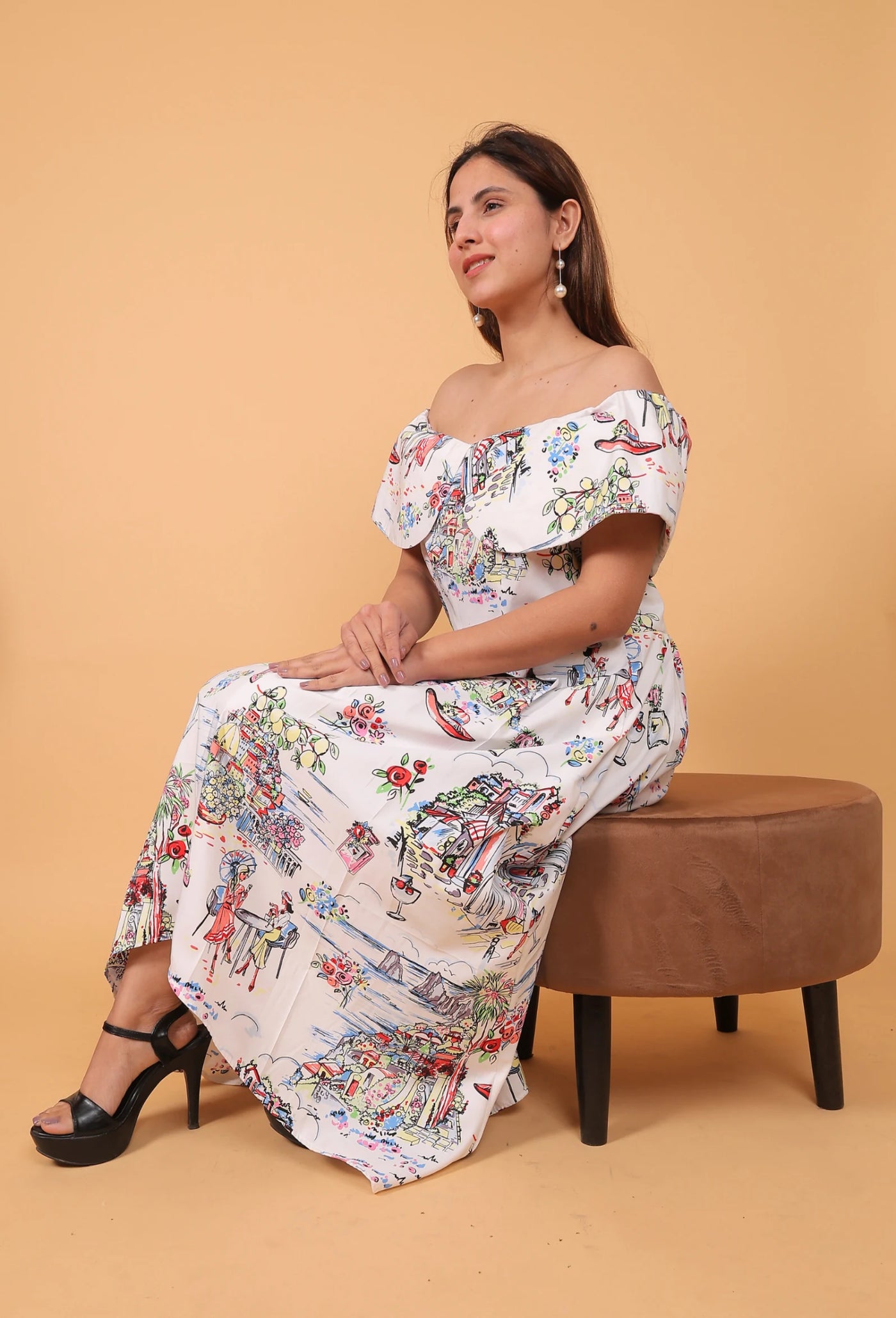 Destiny by Anjali's Modern Sketch - Pan Collared Dress, a fusion of elegance and contemporary style. Crafted from premium cotton fabric, featuring a charming Peter Pan collar and adorned with a modern flower and sketch pattern. Experience comfort, sophistication, and breezy coolness in this summer essential.