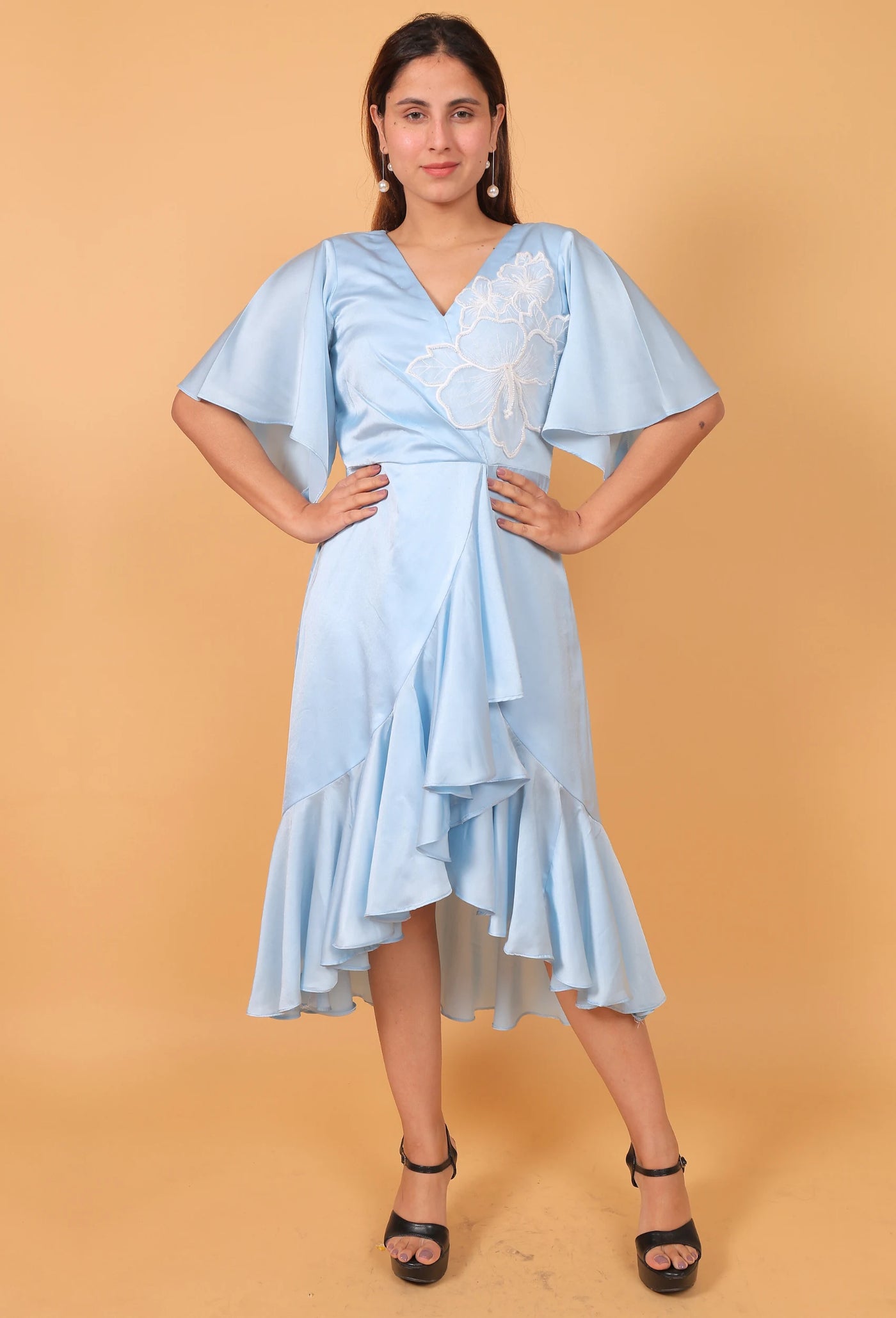 Drape Sky - Ruffle Drape Dress