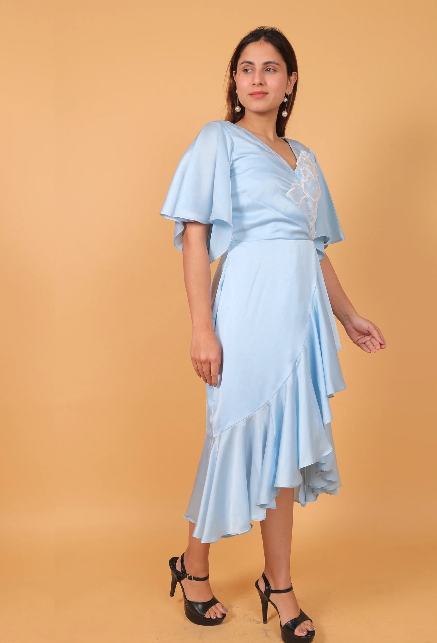 Drape Sky - Ruffle Drape Dress