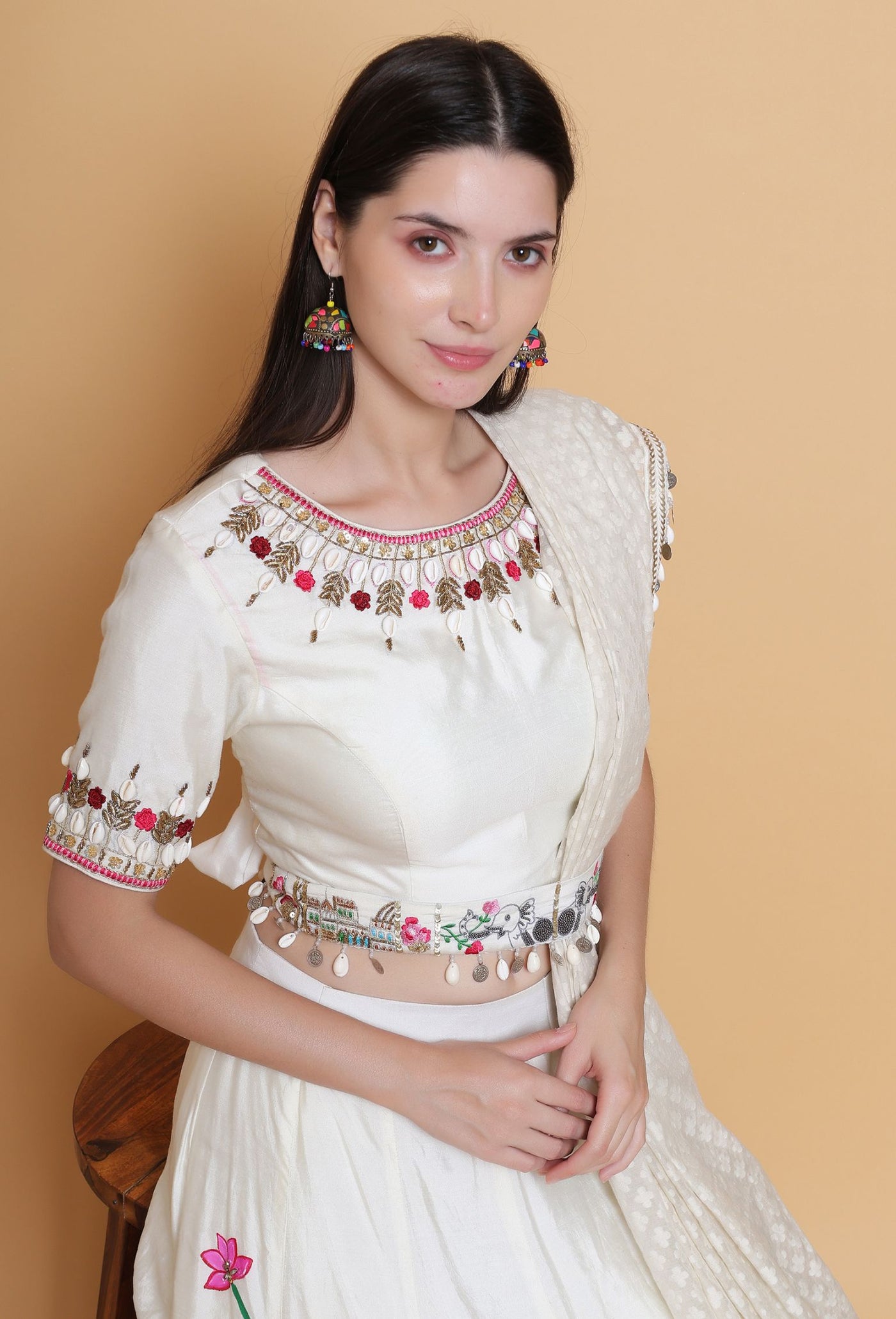 "Destiny By Anjali Elysian Dreams Cream Lehenga - Hand-Painted and Embroidered Bridal Attire."