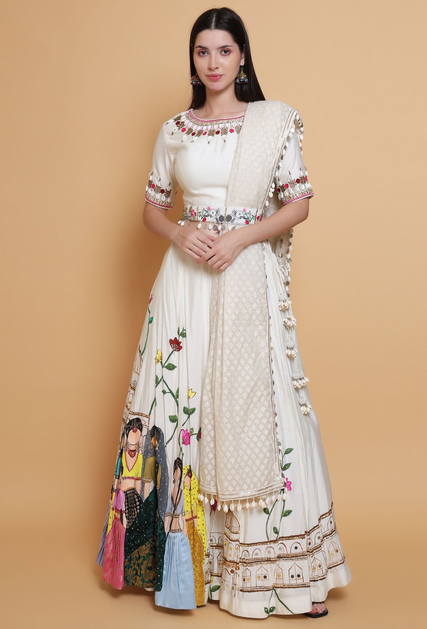 "Destiny By Anjali Elysian Dreams Cream Lehenga - Hand-Painted and Embroidered Bridal Attire."