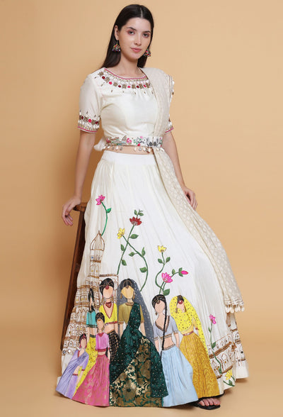 "Destiny By Anjali Elysian Dreams Cream Lehenga - Hand-Painted and Embroidered Bridal Attire."