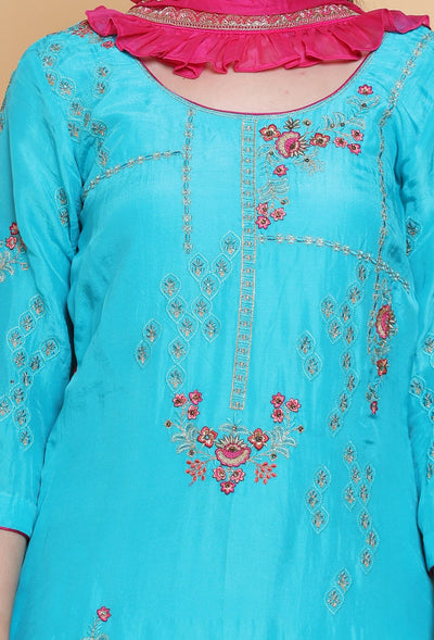 Oceanic Tradition - Suit with Sharara Pants and Ruffle Dupatta