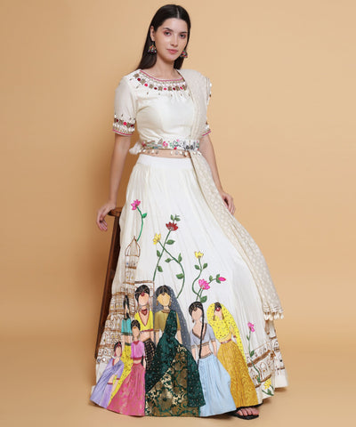 "Destiny By Anjali Elysian Dreams Cream Lehenga - Hand-Painted and Embroidered Bridal Attire.""Destiny By Anjali Elysian Dreams Cream Lehenga - Hand-Painted and Embroidered Bridal Attire."