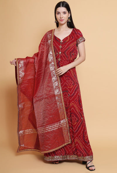 Destiny By Anjali Traditional Bandhani Long Suit with Pure Silk Dupatta - Classic Elegance in Every Thread."