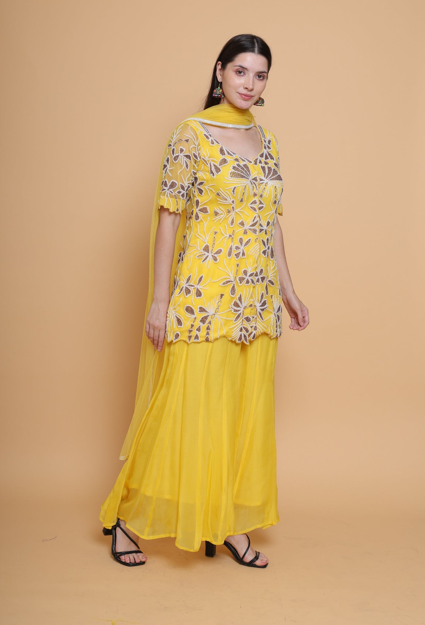 Destiny By Anjali Golden Aura Bright Yellow Suit - Hand-Embroidered Cut Stone Ensemble for Elegant Occasions