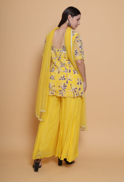 Destiny By Anjali Golden Aura Bright Yellow Suit - Hand-Embroidered Cut Stone Ensemble for Elegant Occasions