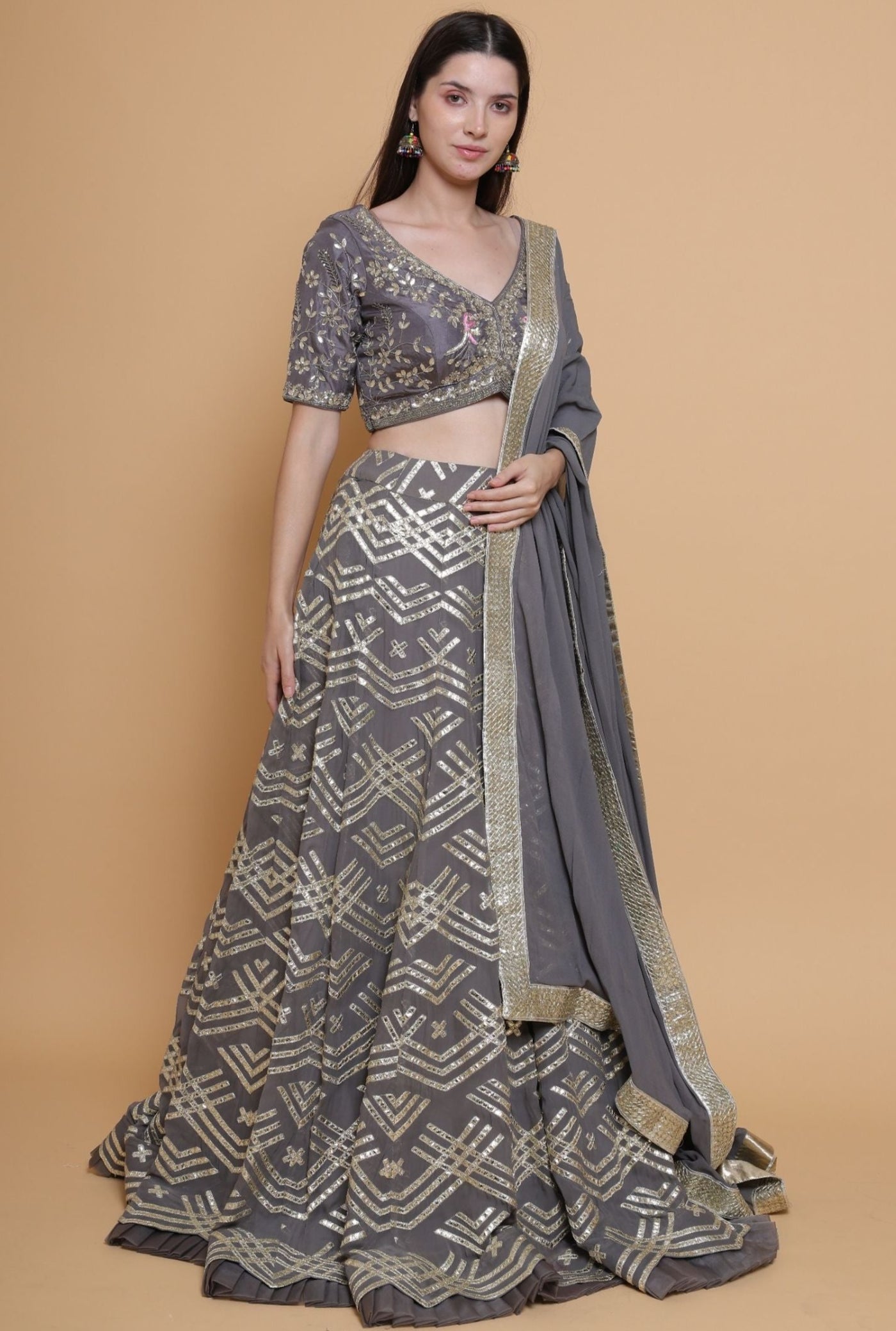 Moonlit Radiance - Metallic Gray Gotta Work Lehenga