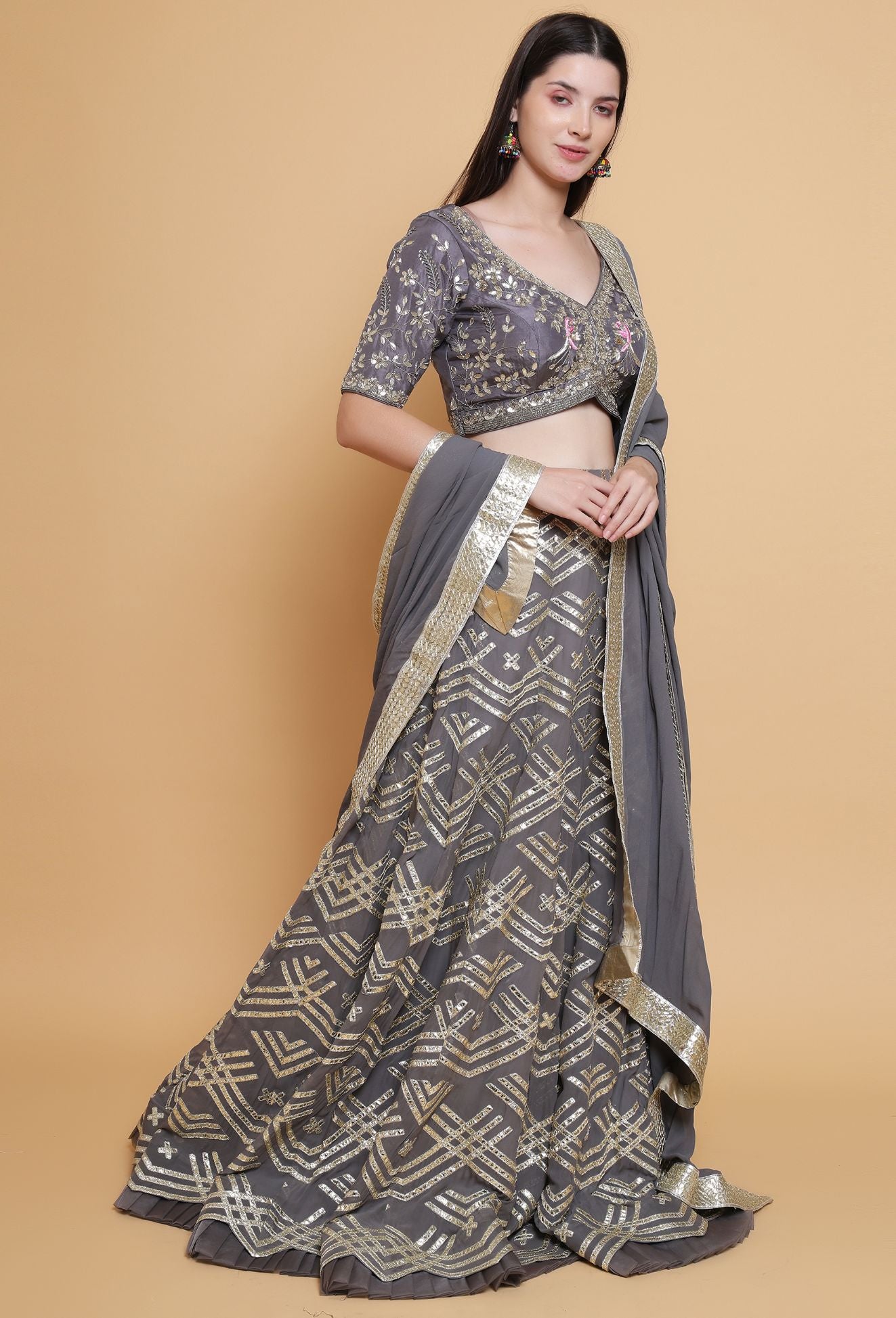 Moonlit Radiance - Metallic Gray Gotta Work Lehenga