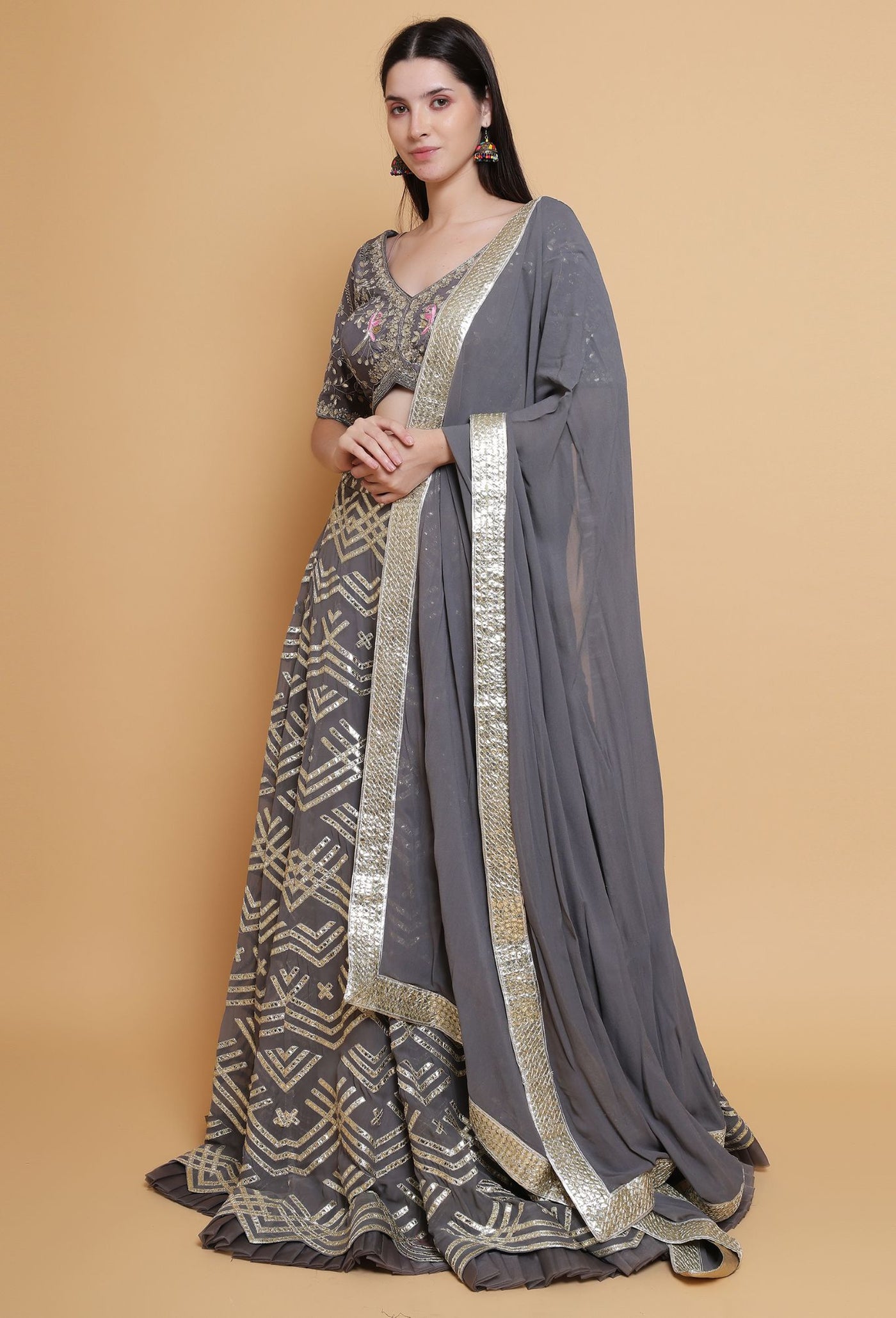 Moonlit Radiance - Metallic Gray Gotta Work Lehenga