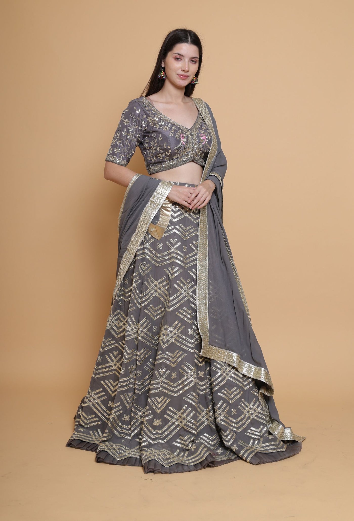 Moonlit Radiance - Metallic Gray Gotta Work Lehenga