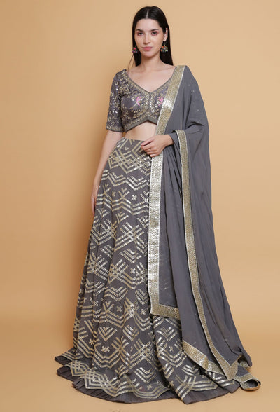 Moonlit Radiance - Metallic Gray Gotta Work Lehenga