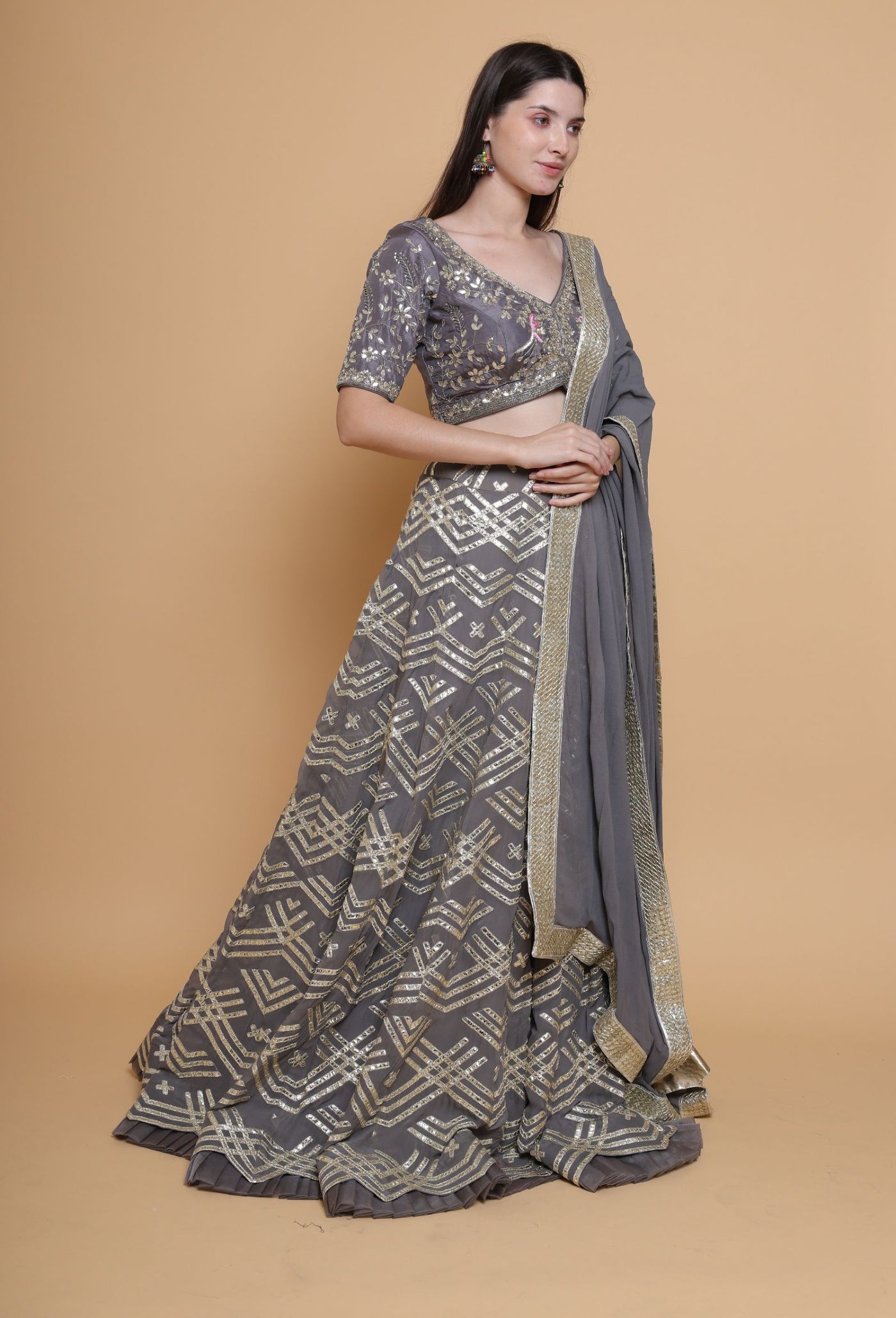 Moonlit Radiance - Metallic Gray Gotta Work Lehenga