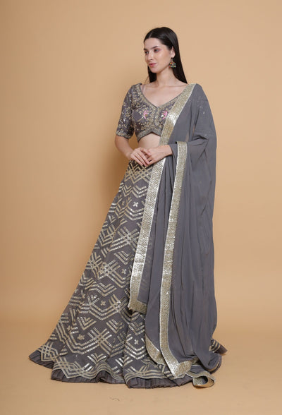 Moonlit Radiance - Metallic Gray Gotta Work Lehenga