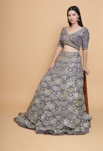 Moonlit Radiance - Metallic Gray Gotta Work Lehenga