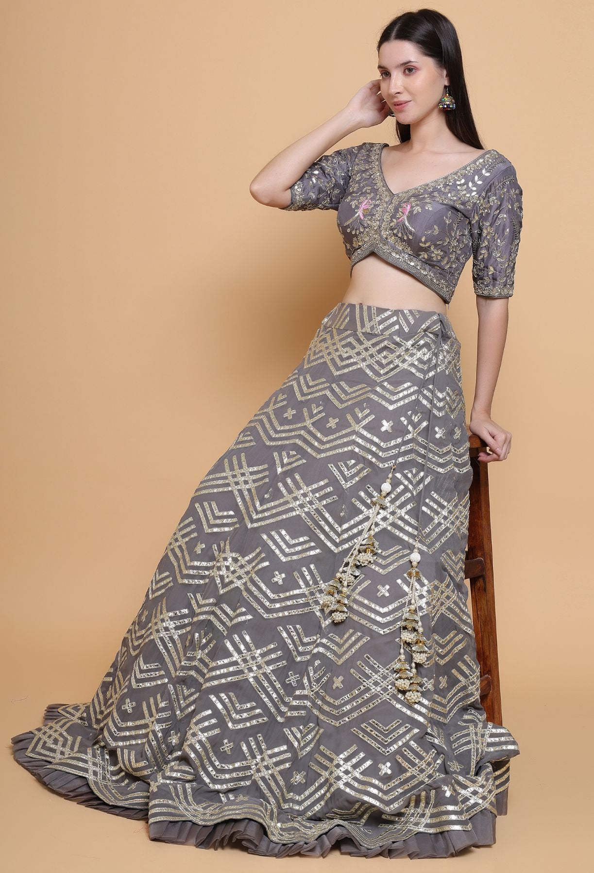 Moonlit Radiance - Metallic Gray Gotta Work Lehenga