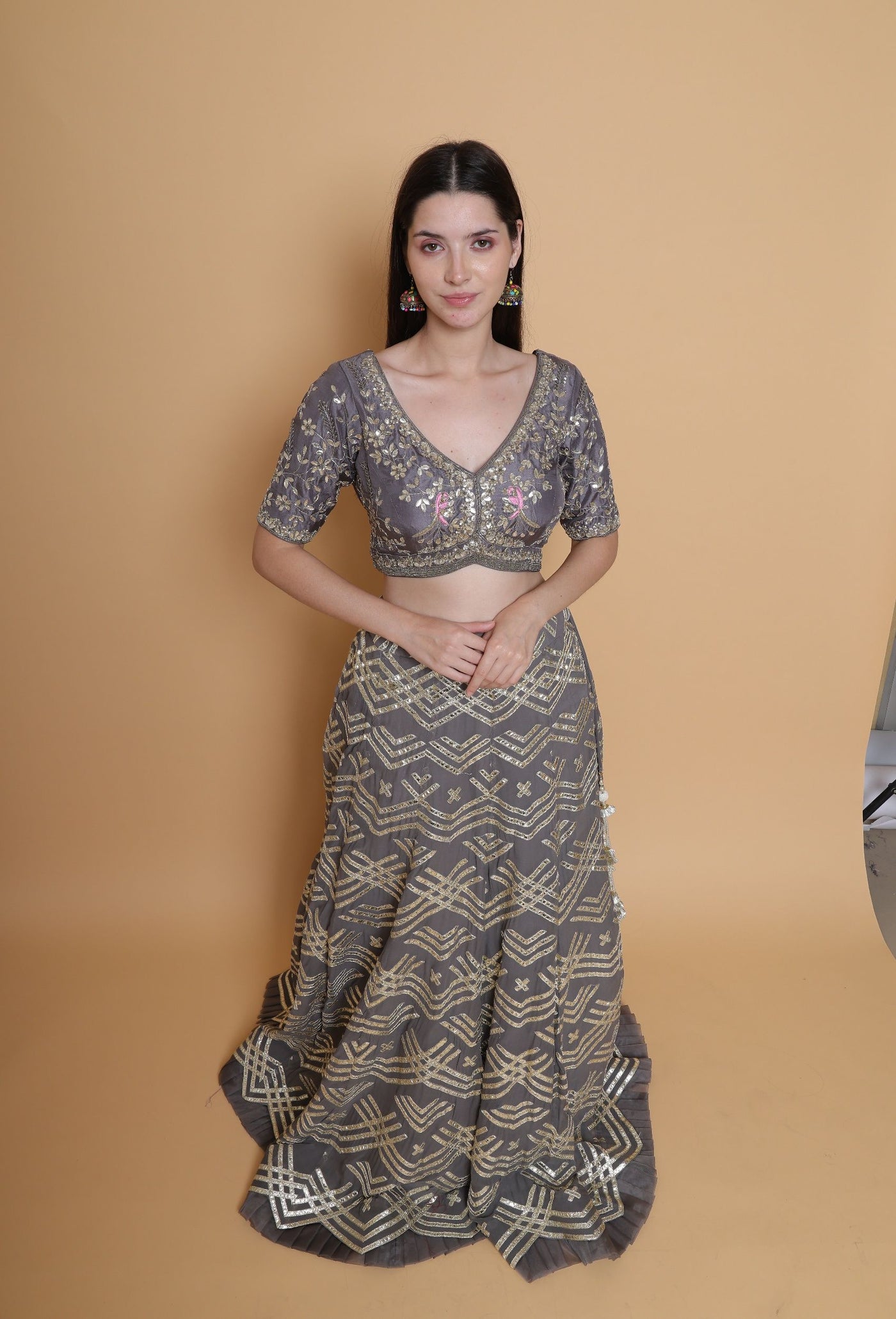 Moonlit Radiance - Metallic Gray Gotta Work Lehenga