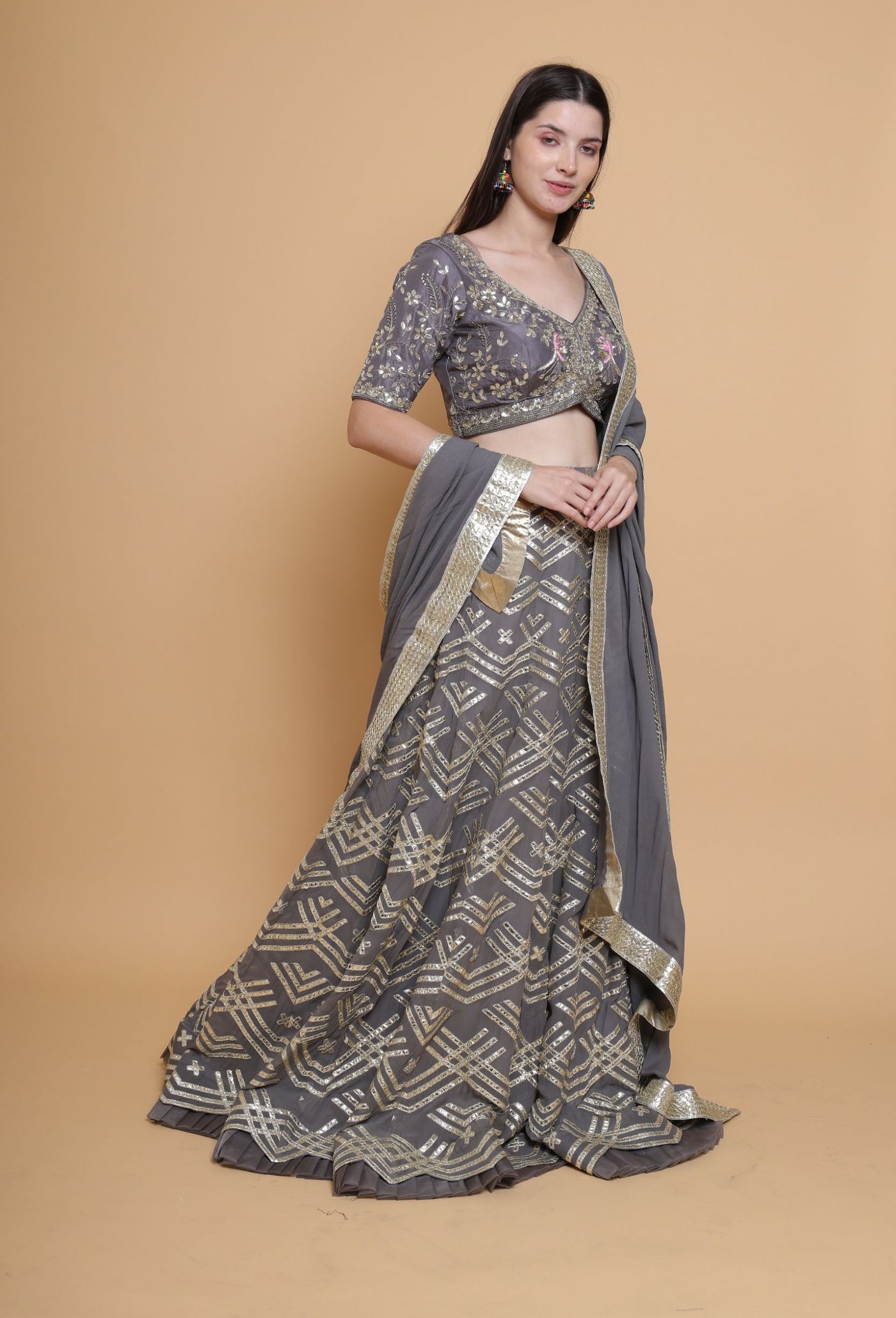 Moonlit Radiance - Metallic Gray Gotta Work Lehenga