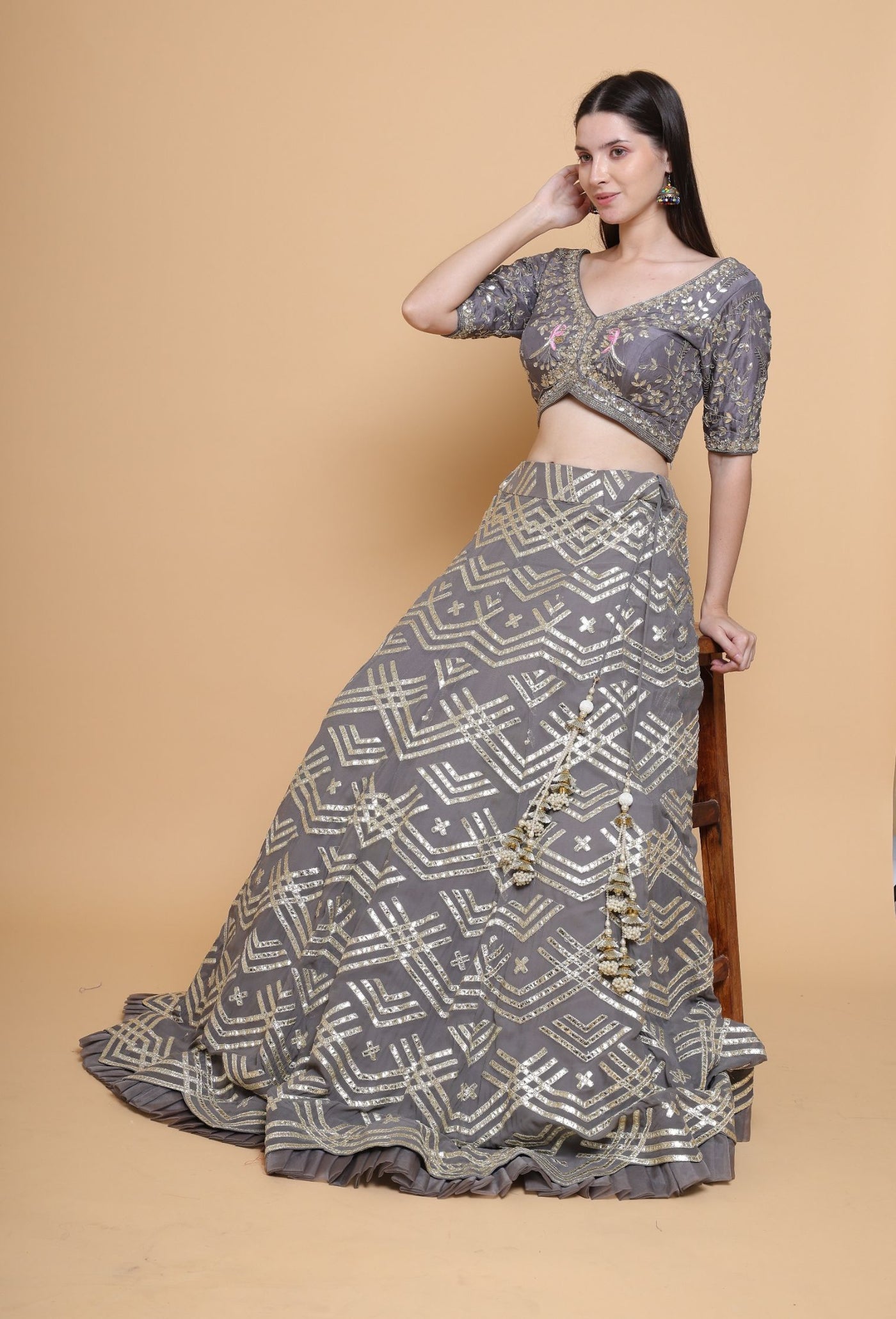 Moonlit Radiance - Metallic Gray Gotta Work Lehenga