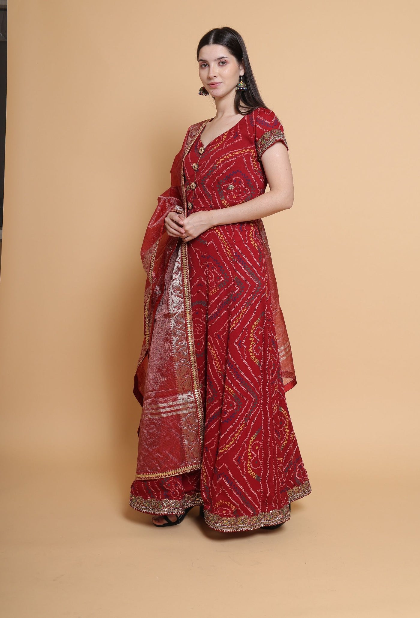 Destiny By Anjali Traditional Bandhani Long Suit with Pure Silk Dupatta - Classic Elegance in Every Thread."